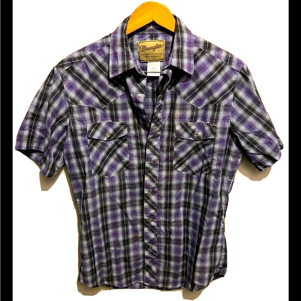 Wrangler Western Pearl Snap Button Up Shirt Mens Medium Purple Black SS